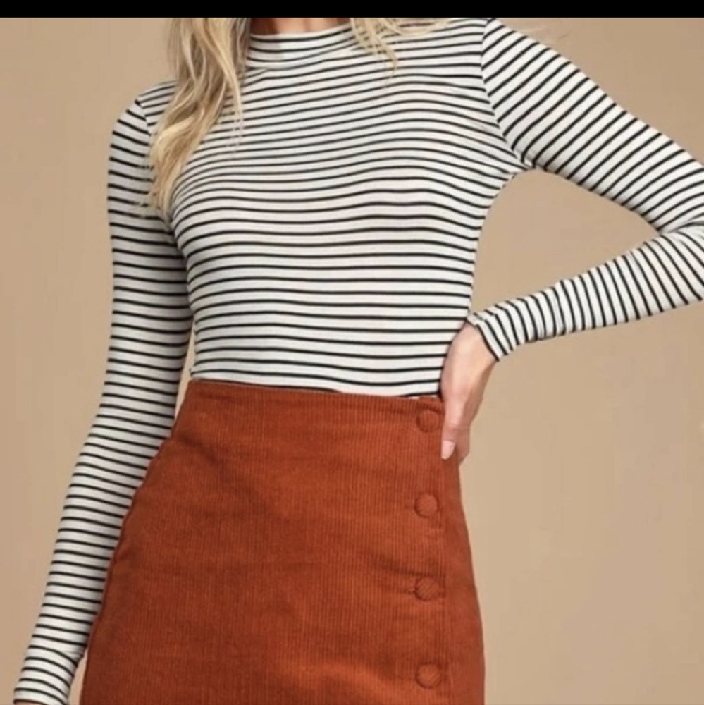 Lulu's black and white stripe mock neck shirt